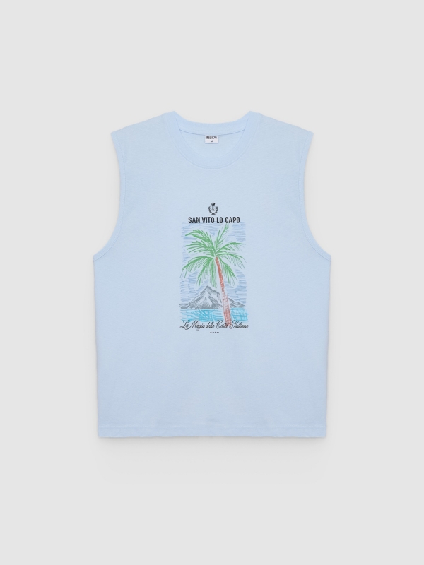  Camiseta sin mangas tropical azul celeste vista frontal