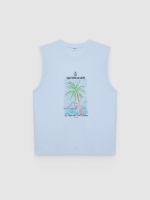 %Pto% Camiseta sem mangas tropical azul céu vista frontal