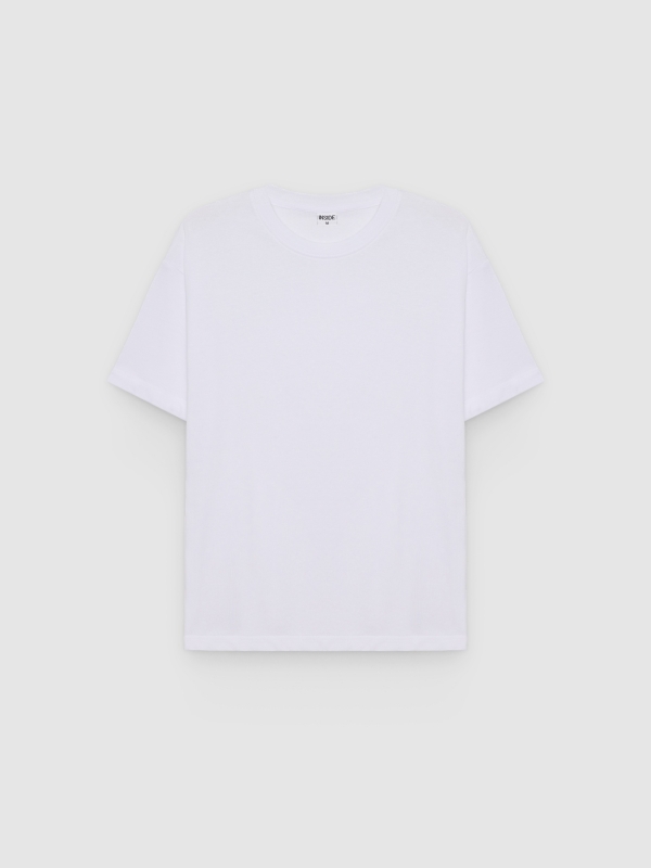  Camiseta lisa de cuello redondo blanco vista frontal