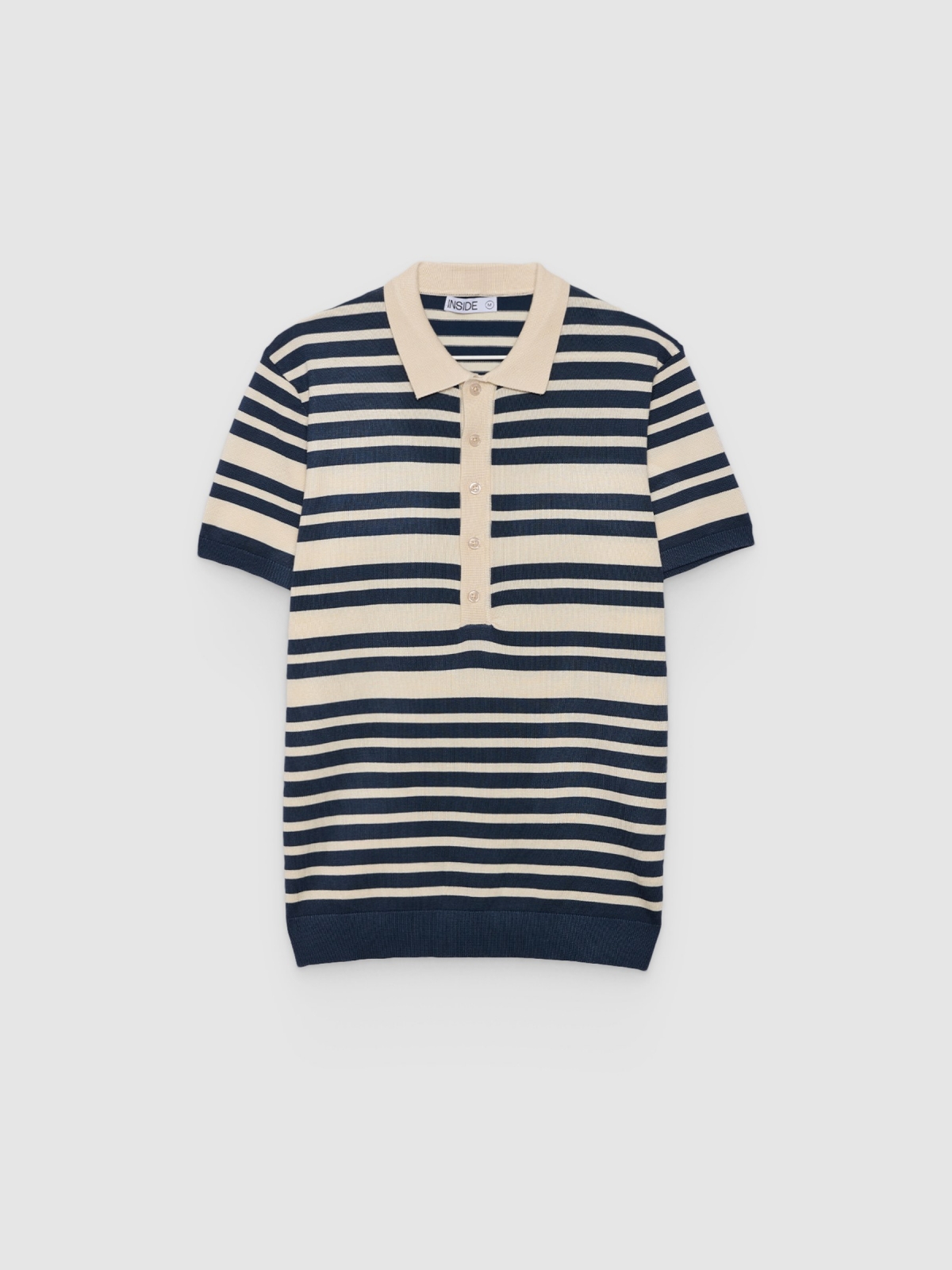 %Pto% Sailor stripe polo in knit petrol blue front view