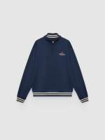 %Pto% Oversized zip-up fleece sweatshirt petrol blue front view