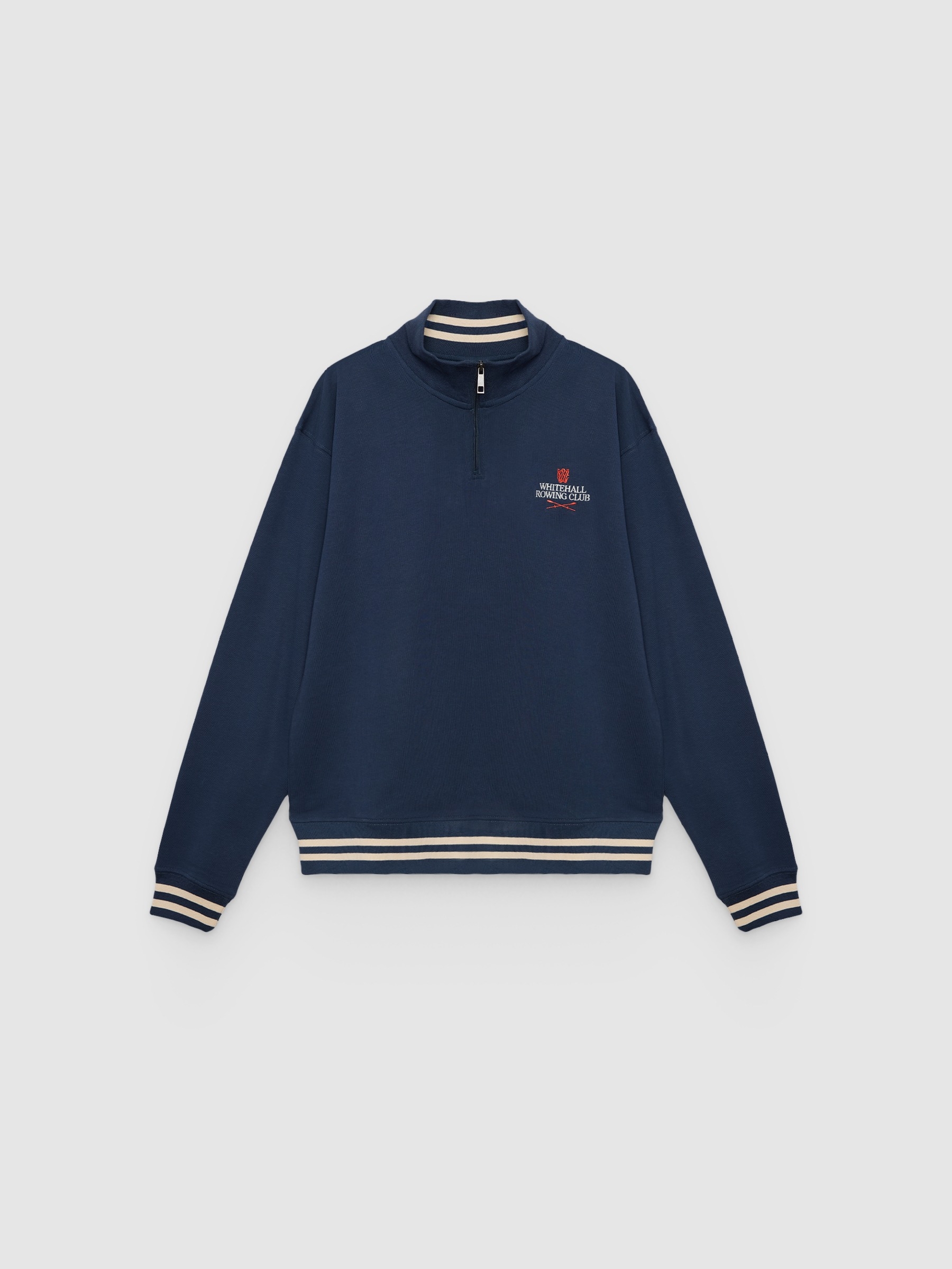 Oversized zip-up fleece sweatshirt petrol blue middle front view