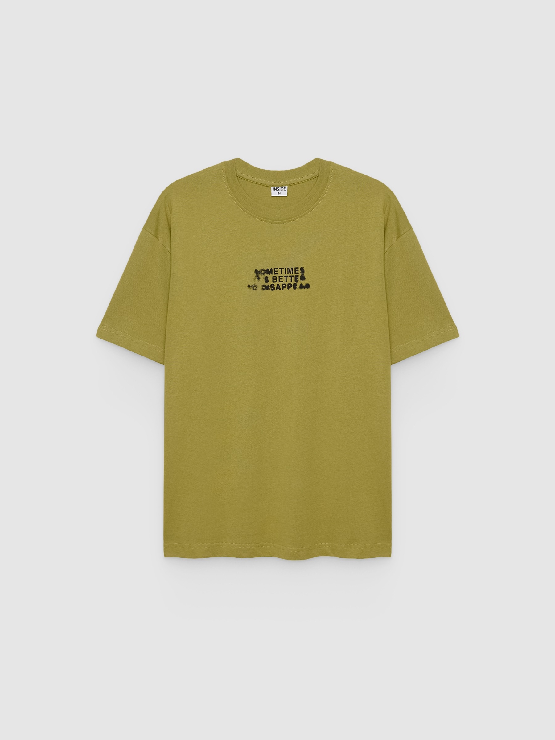 Camiseta Texto manga curta ocre vista meia frontal