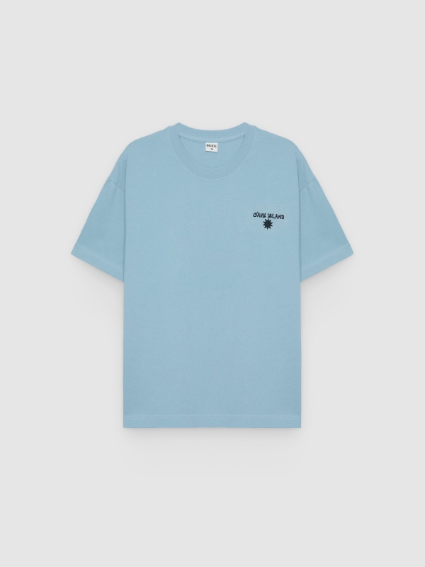  Camiseta mini bordado hawaiano azul vista frontal