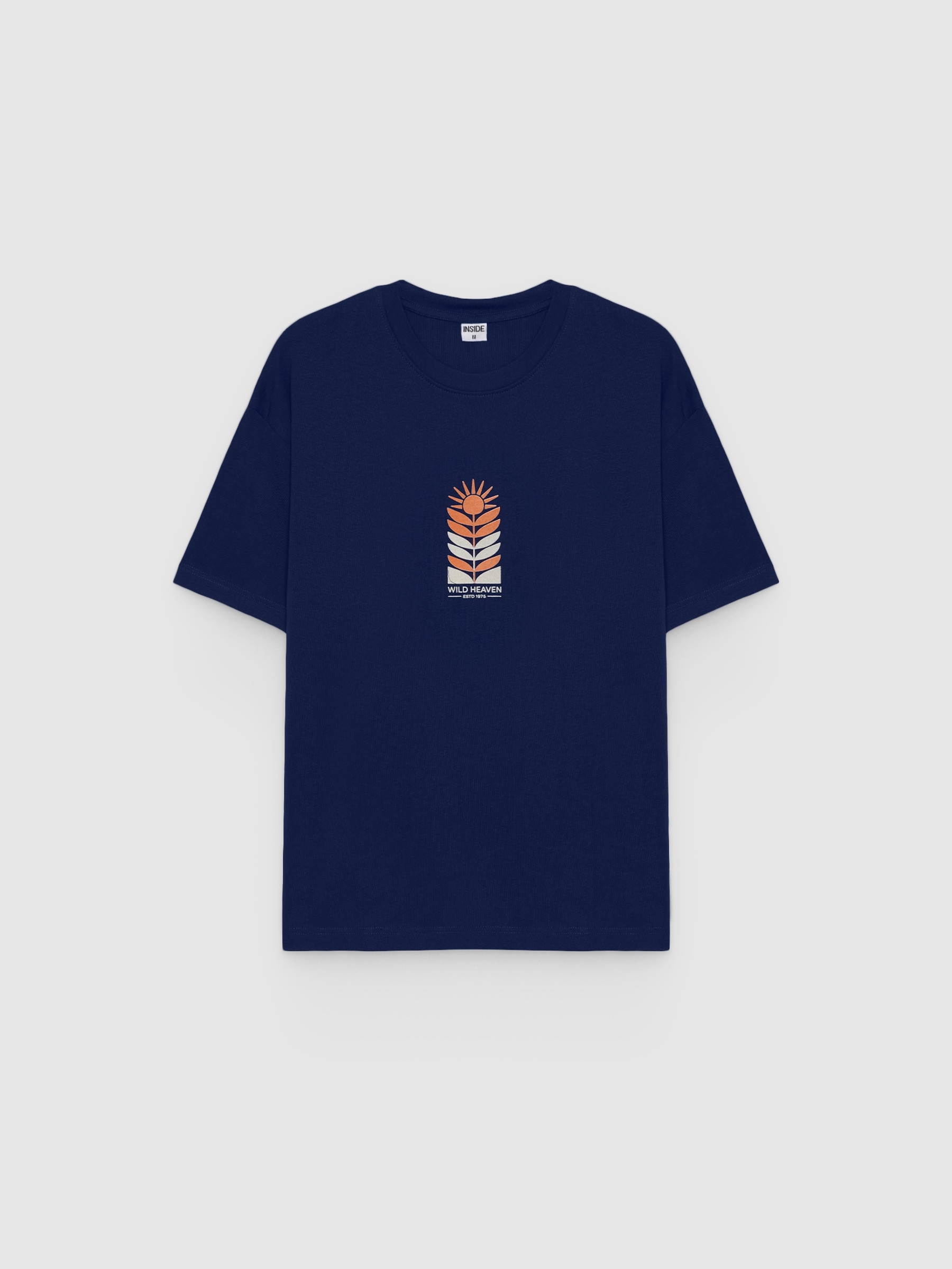 Camiseta Texto Single Jersey azul vista meia frontal