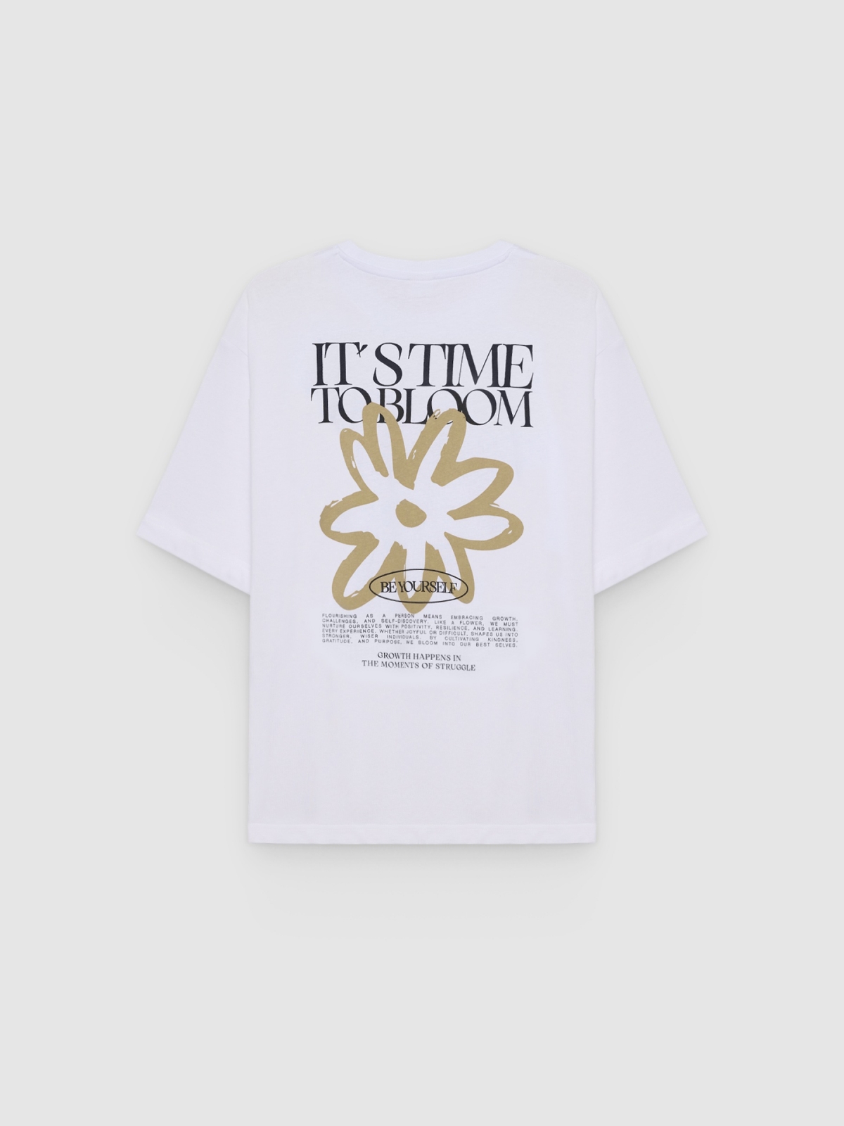 Camiseta com estampa de texto branco vista traseira