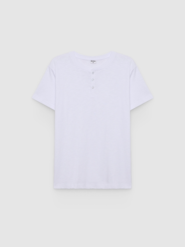  Camiseta flamê gola padre branco vista frontal