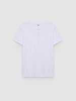 %Pto% Flame t-shirt with henley collar white front view