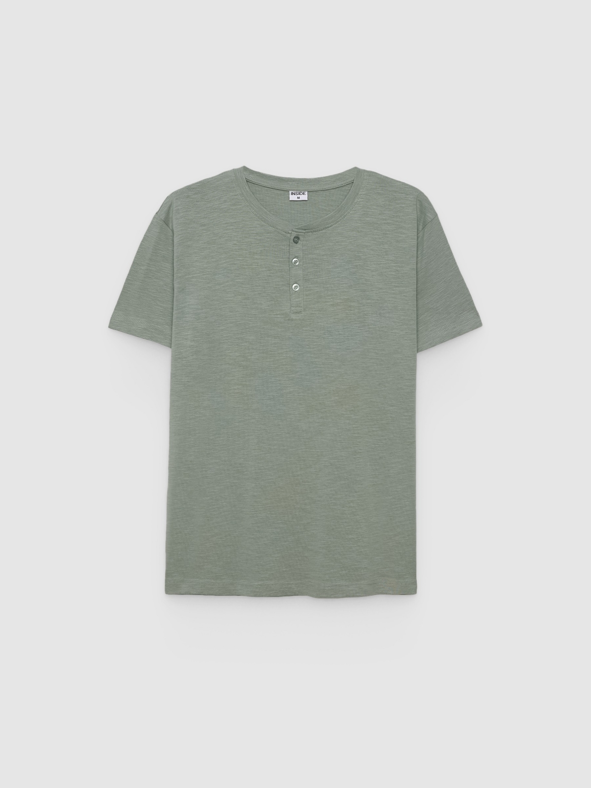 %Pto% Flame t-shirt with henley collar green front view