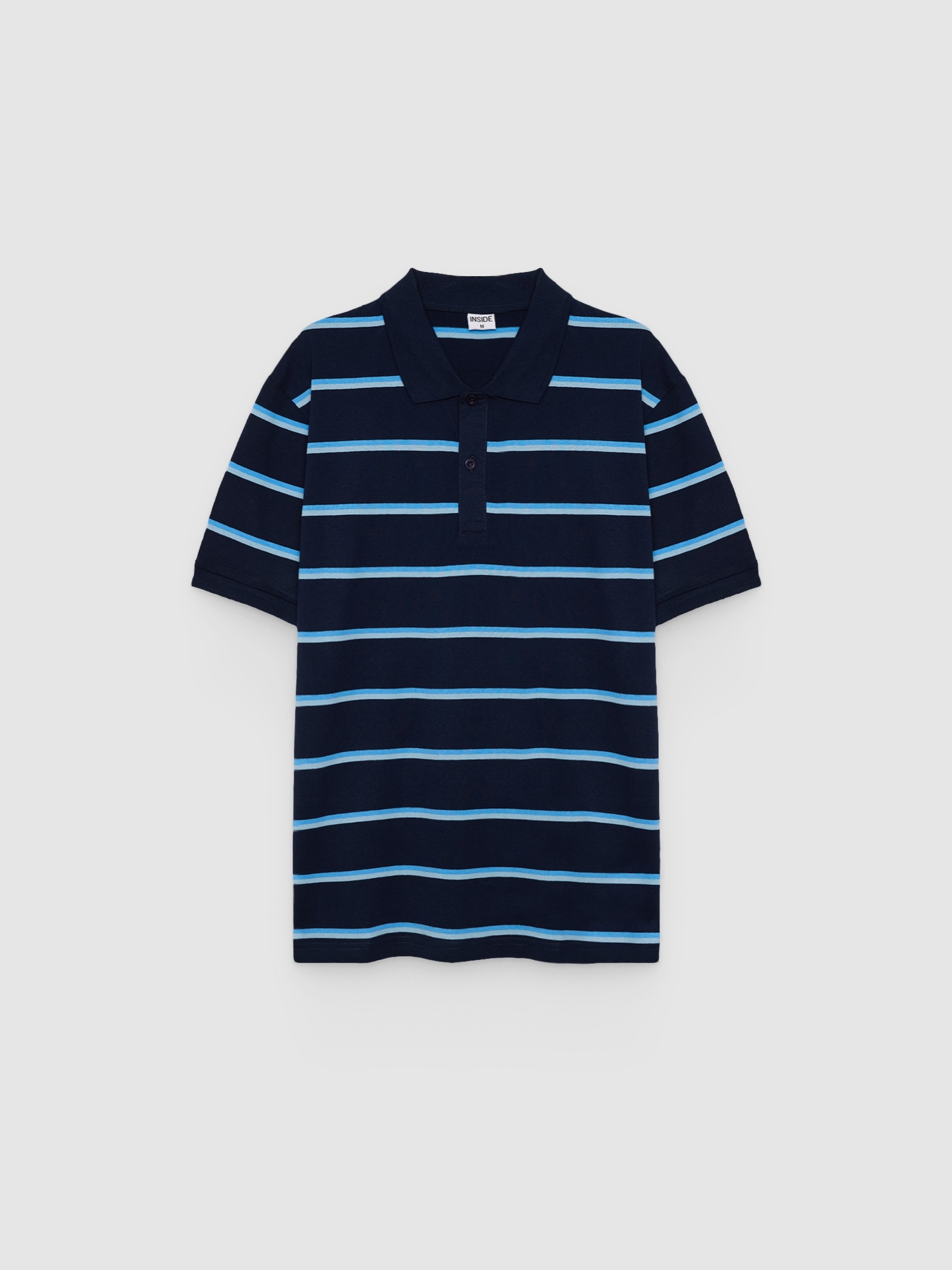 Contrast striped polo navy middle front view