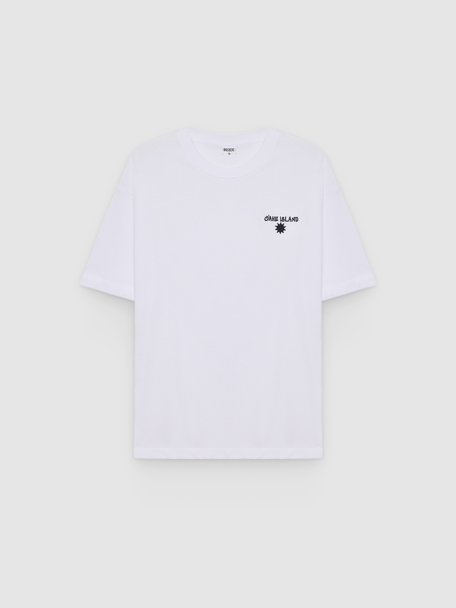 Camiseta mini bordado hawaiano blanco vista media frontal
