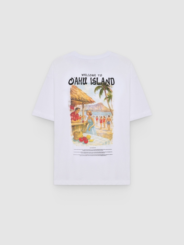 Camiseta mini bordado hawaiano blanco vista trasera