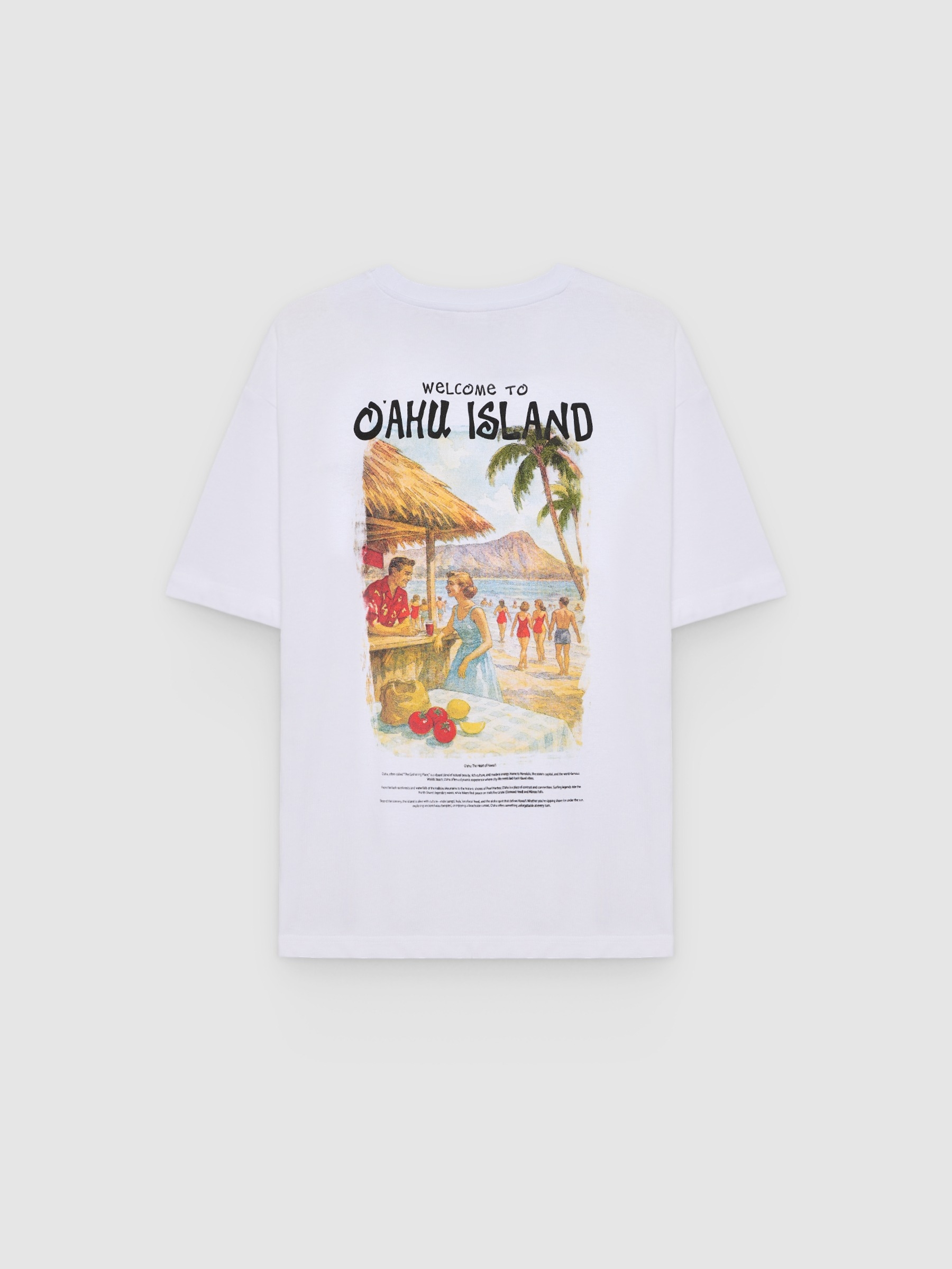 Camiseta mini bordado hawaiano blanco vista media frontal