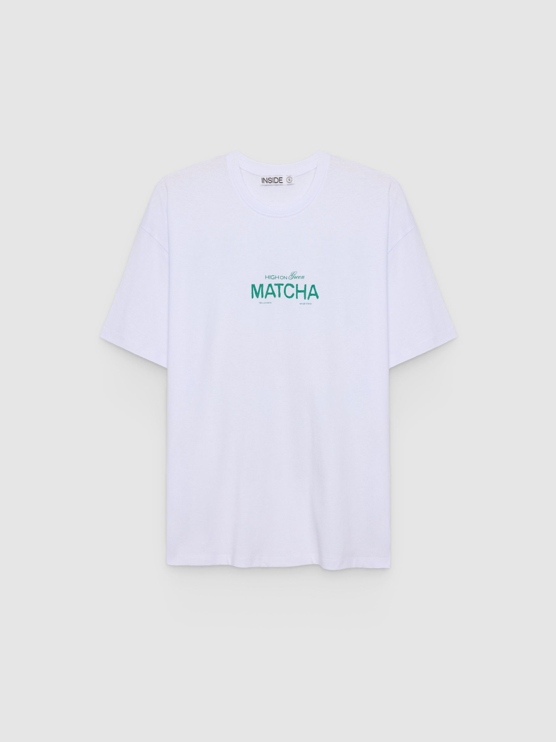 Camiseta Matcha Oversize branco vista meia frontal