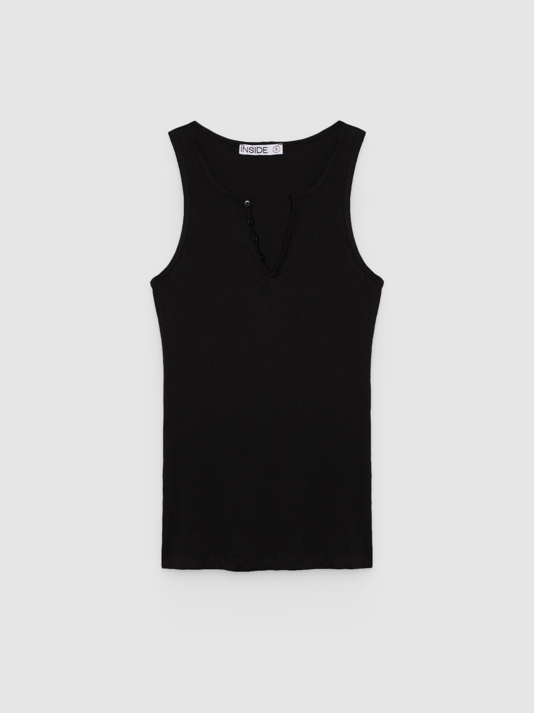 Camiseta sin mangas con botones negro vista media frontal
