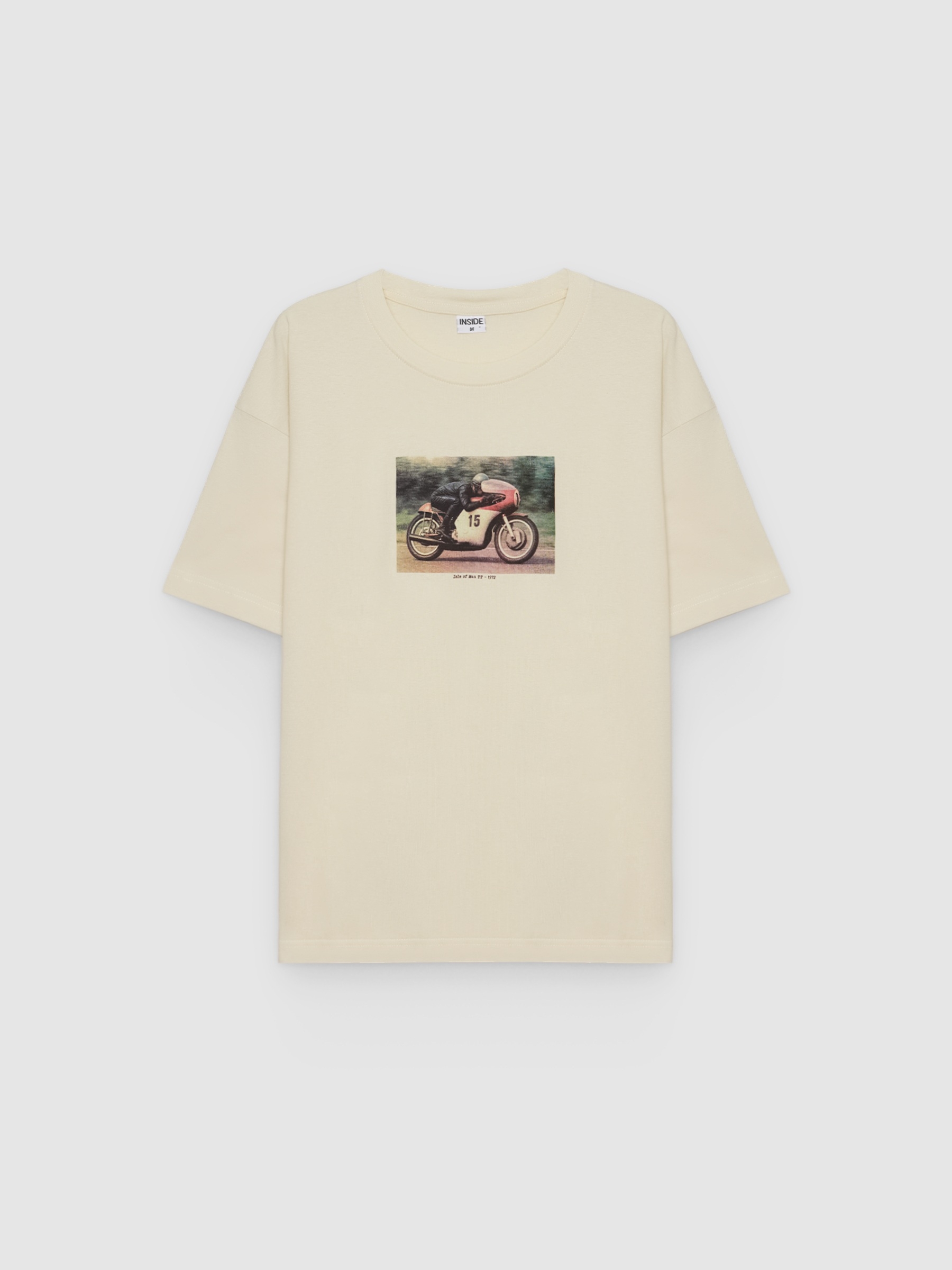 Motorbike print T-shirt raw middle front view
