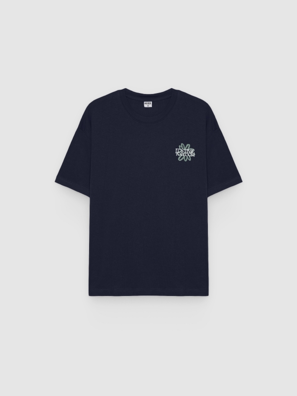  Text print T-shirt navy front view