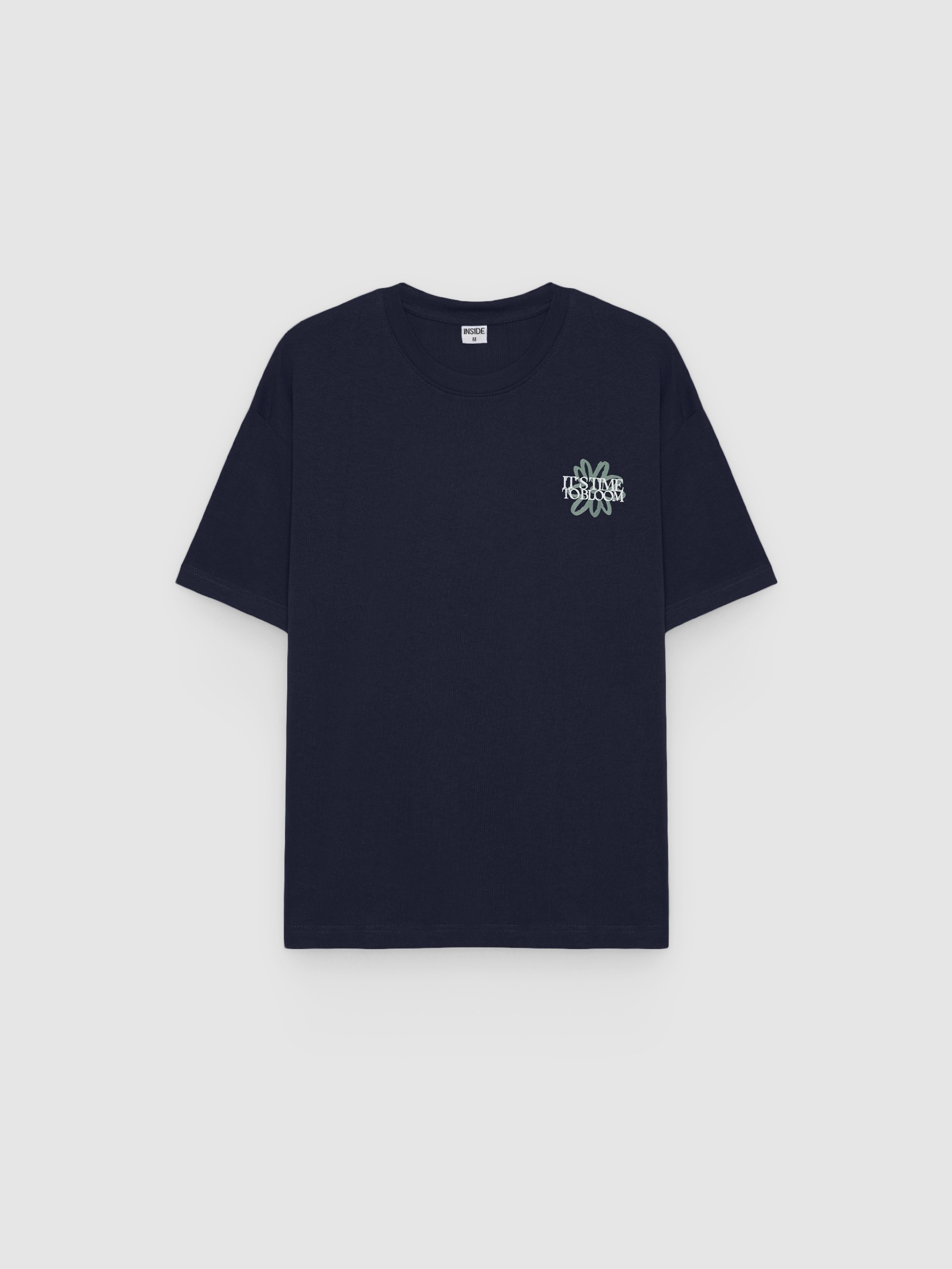 Camiseta estampado texto azul marino vista media frontal