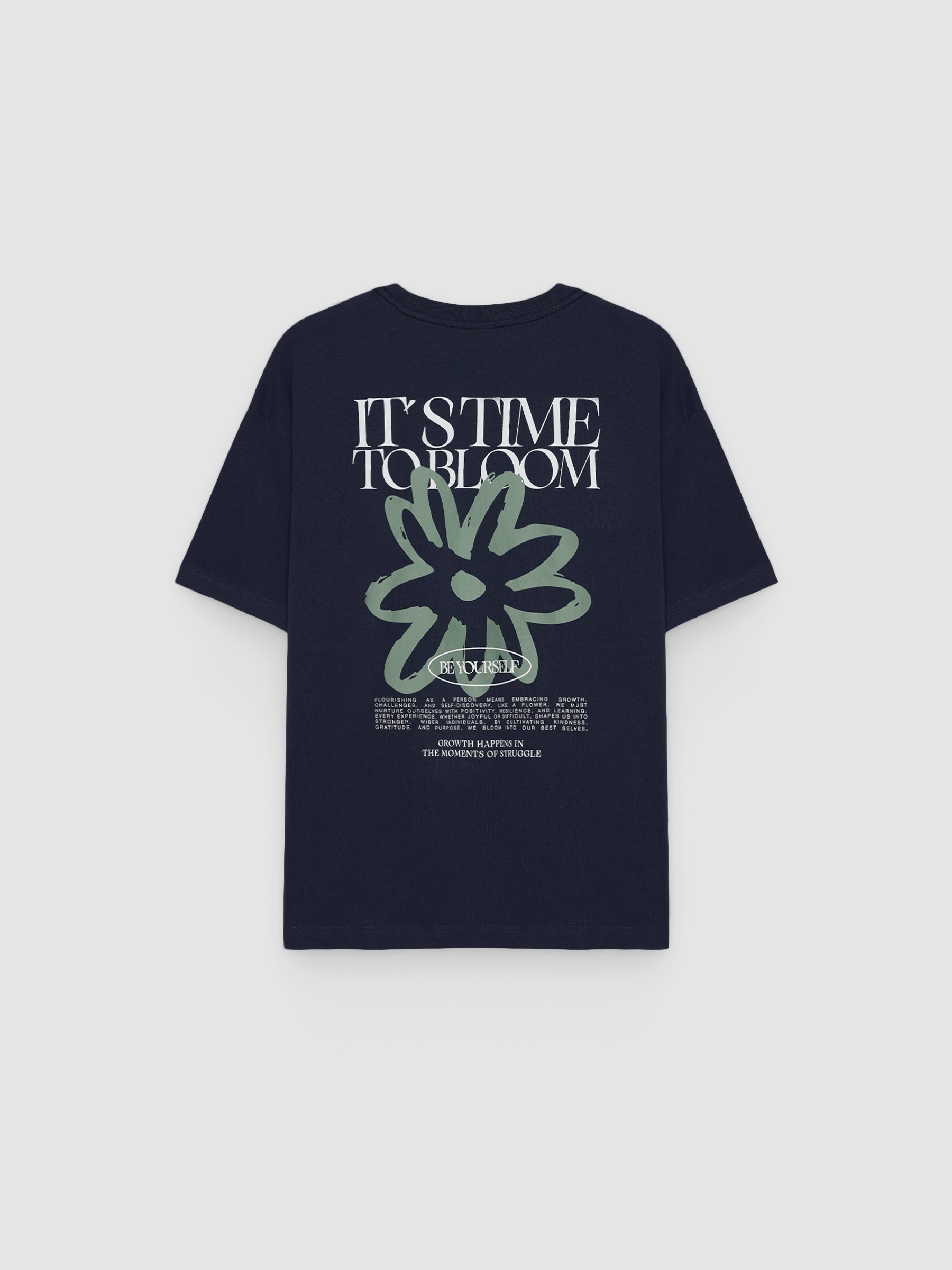 Text print T-shirt navy middle front view
