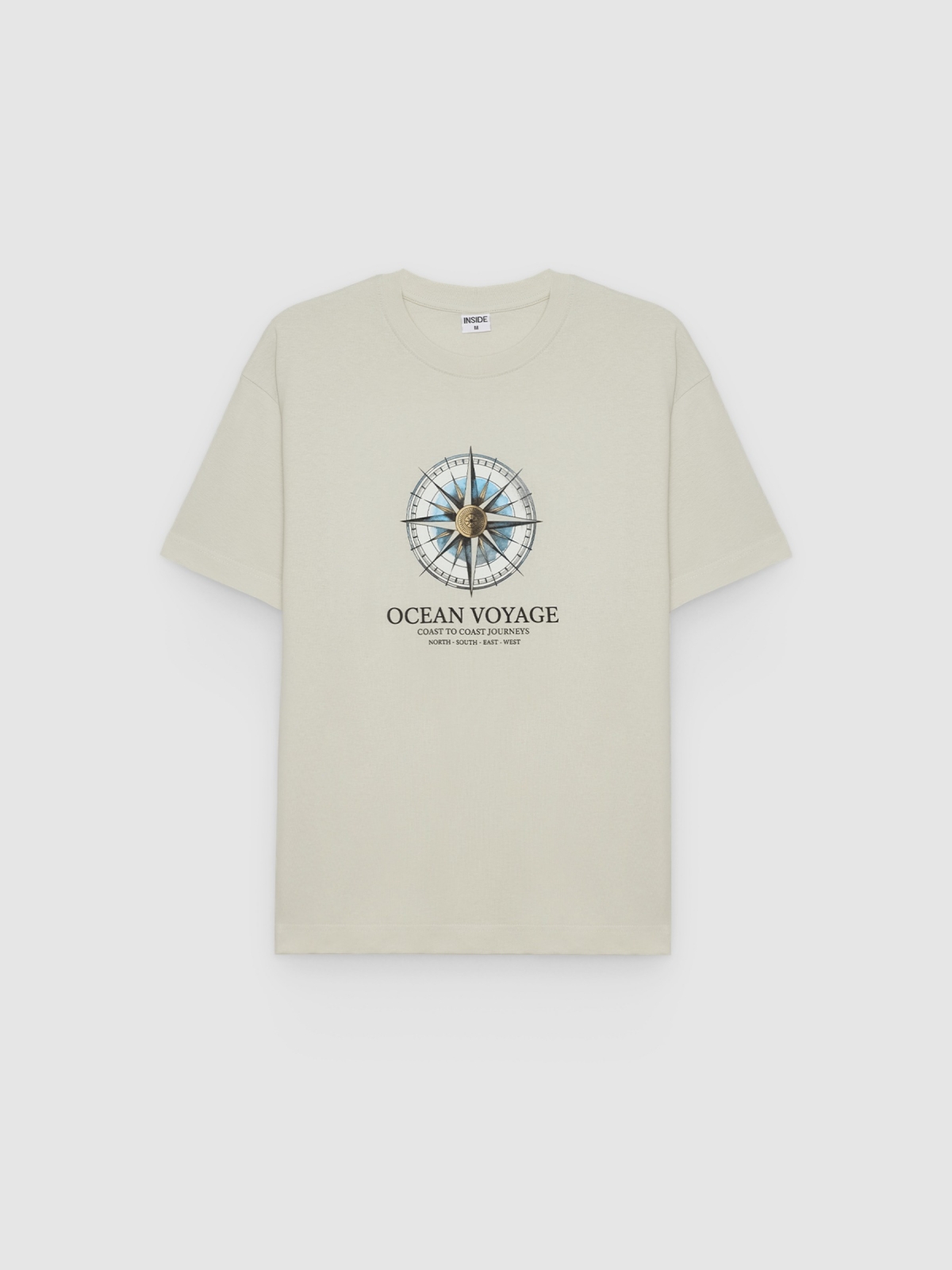%Pto% Ocean voyage text T-shirt light grey front view