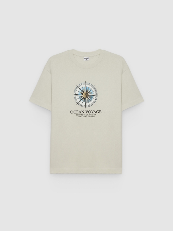  Ocean voyage text T-shirt light grey front view
