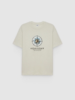 %Pto% Ocean voyage text T-shirt light grey front view