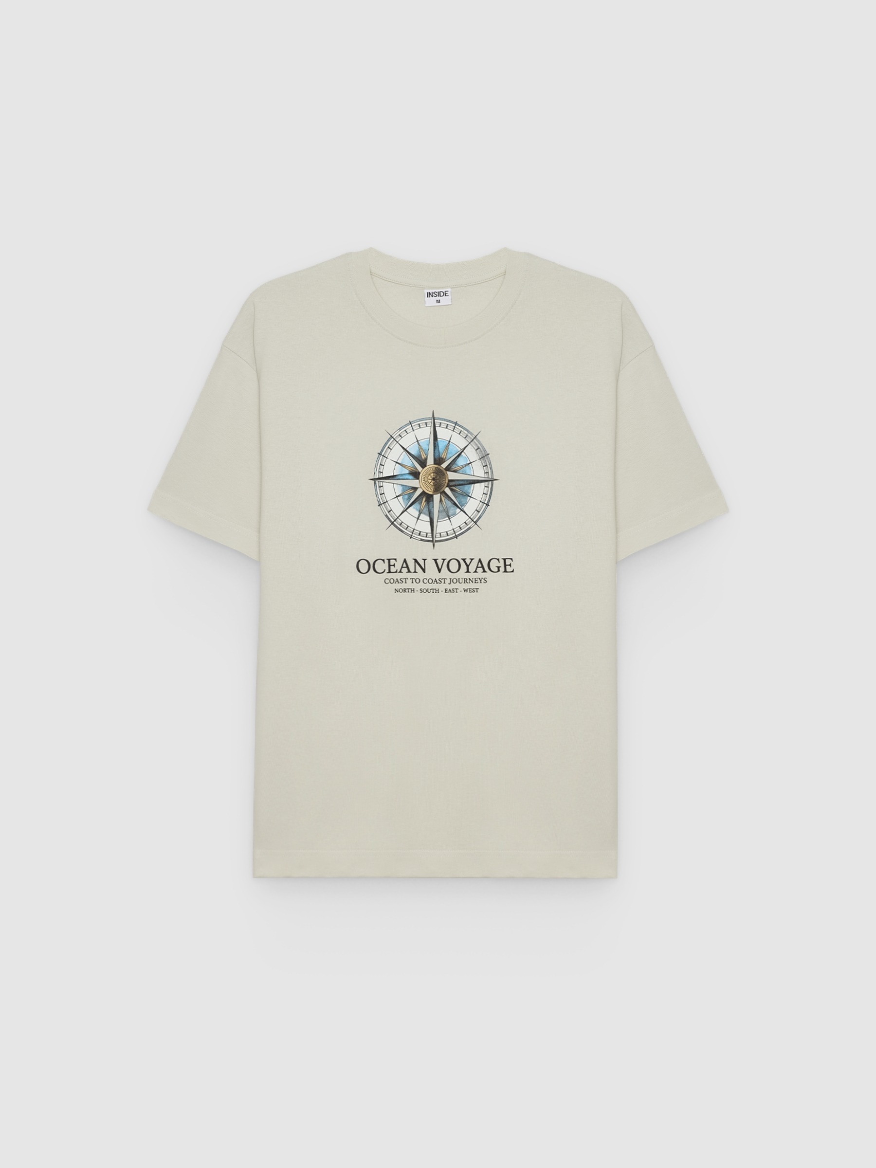 Camiseta texto ocean voyage gris claro vista media frontal