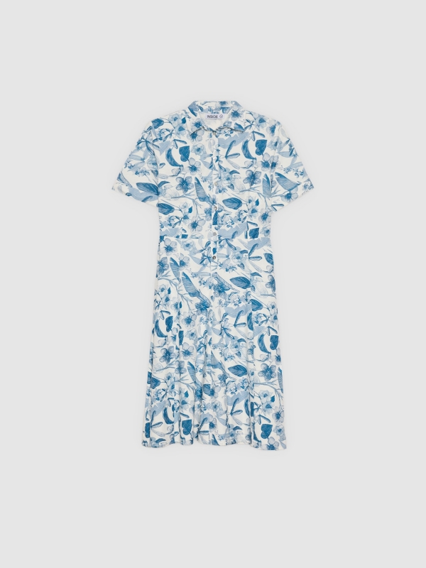  Vestido camisero midi floral blanco vista frontal