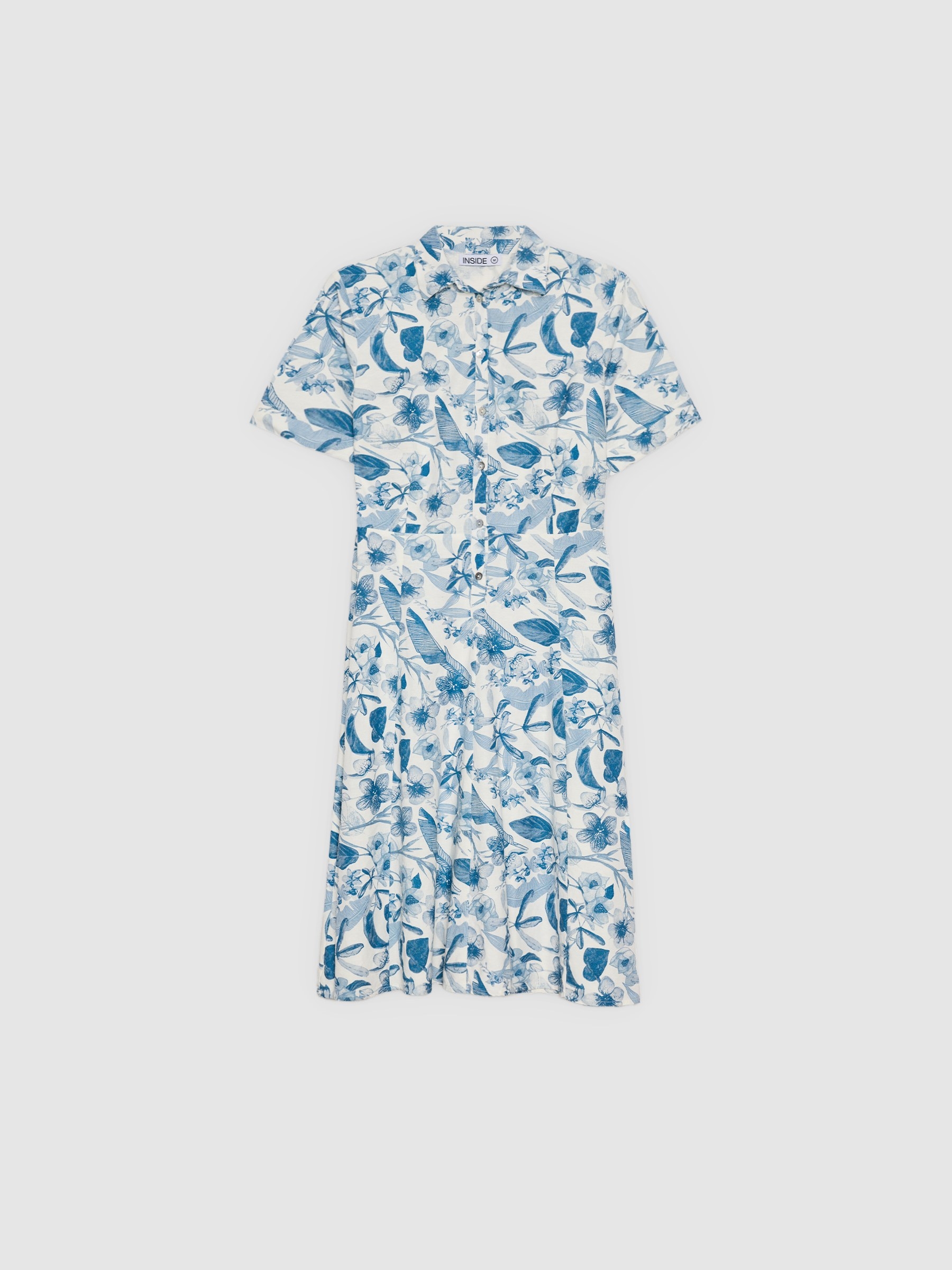 %Pto% Vestido camisero midi floral blanco vista frontal