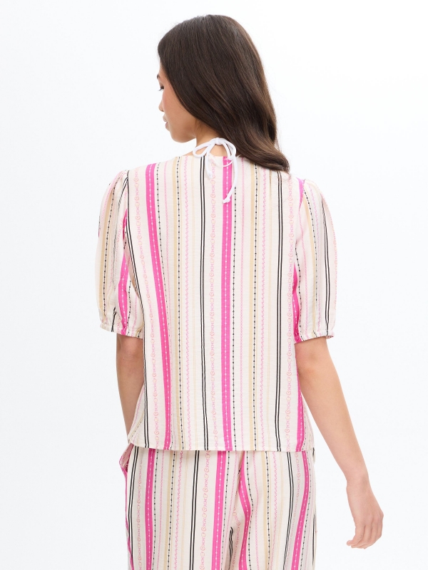 Printed blouse with ties white middle back view