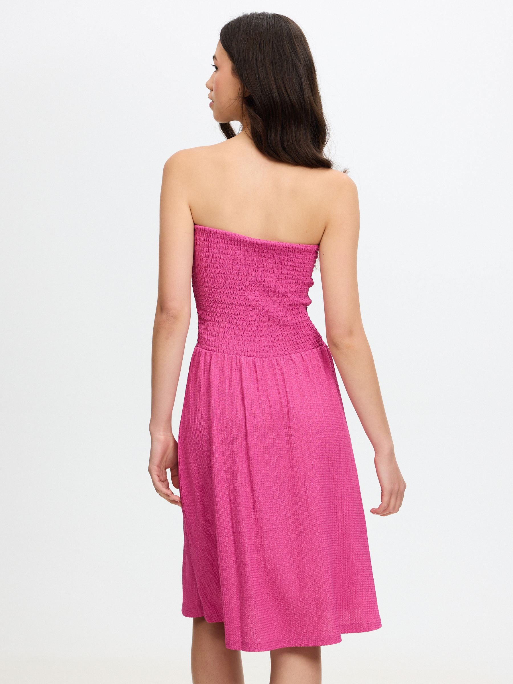 %Pto% Mini smocked bandeau dress magenta pink front view