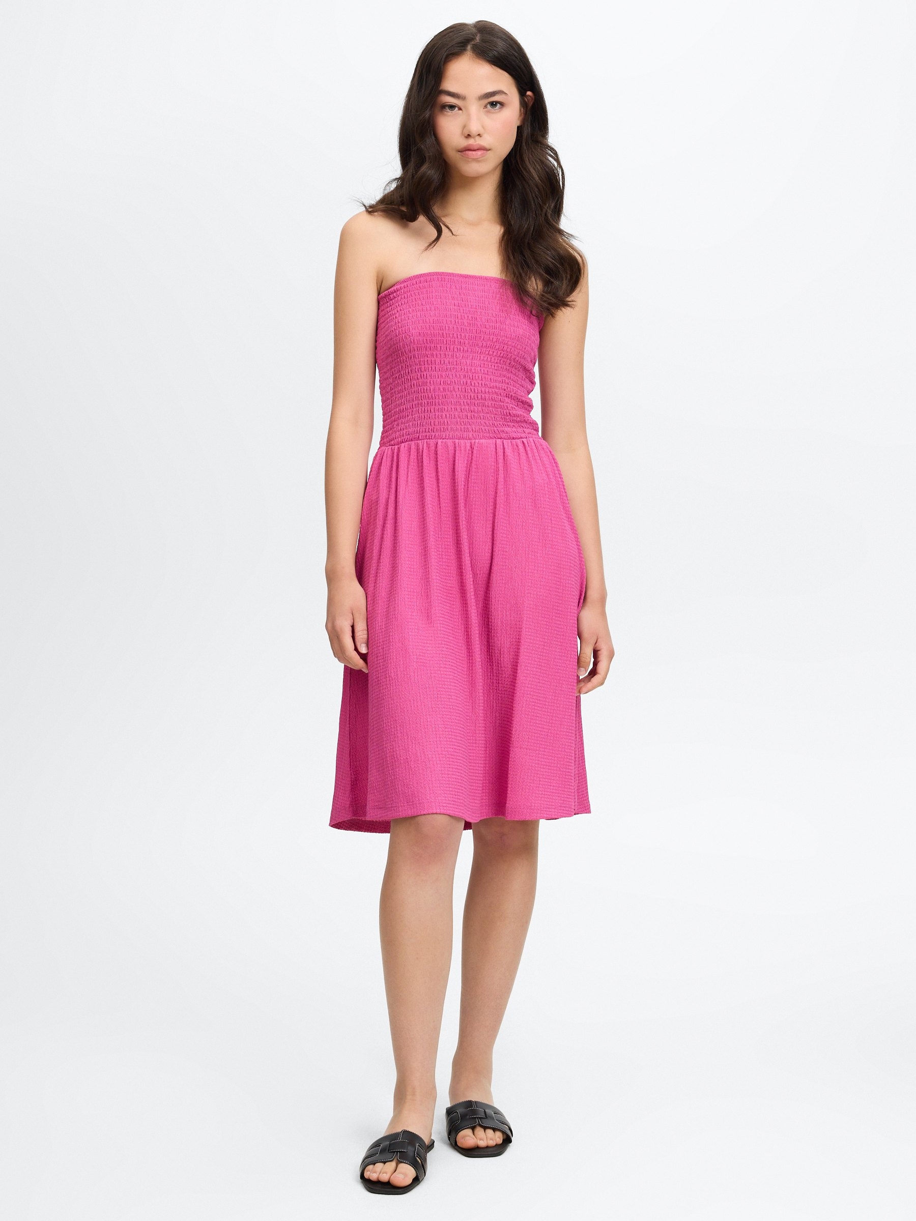 %Pto% Vestido bandeau mini com lastex rosa magenta vista frontal