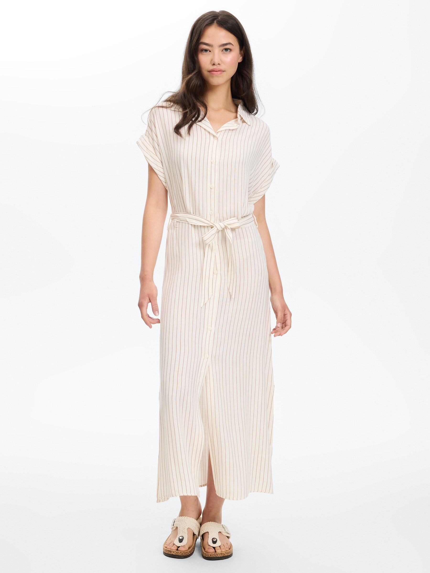  Striped midi shirt dress off white front view