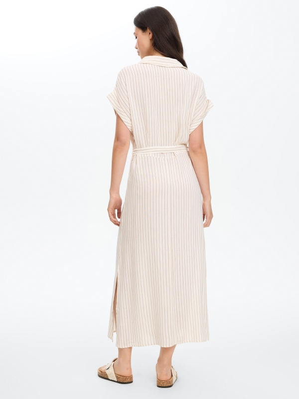 Vestido midi camisero a rayas blanco roto vista media trasera