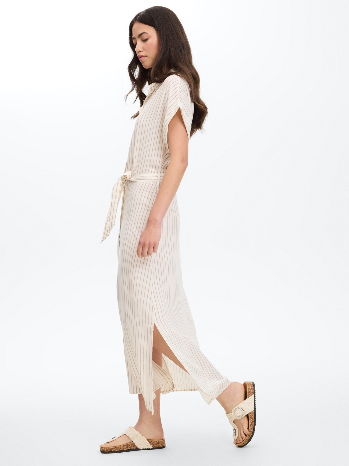 Striped midi shirt dress off white detail view