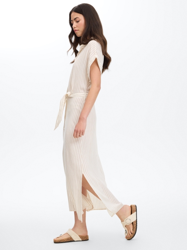 Striped midi shirt dress off white detail view