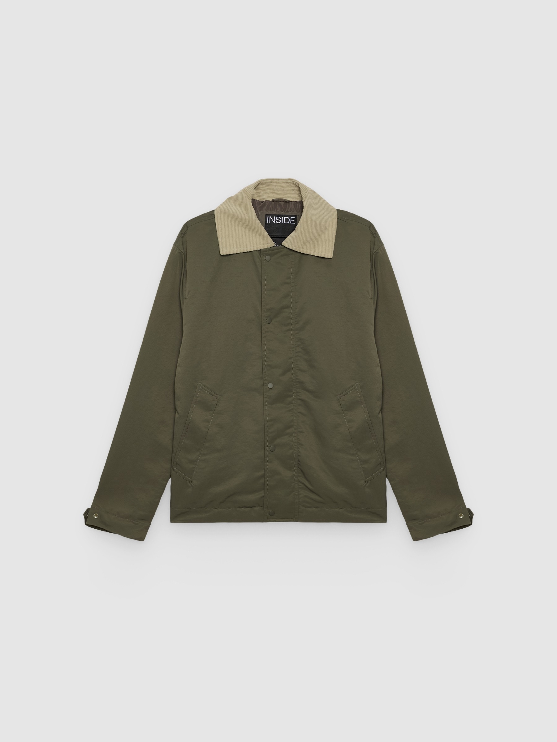 Faux leather effect jacket buttons green middle front view