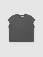 %Pto% Camiseta sem mangas de algodão cinza meio vista frontal