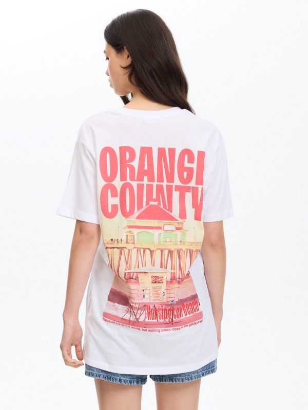 Camiseta oversize Nature blanco vista media trasera