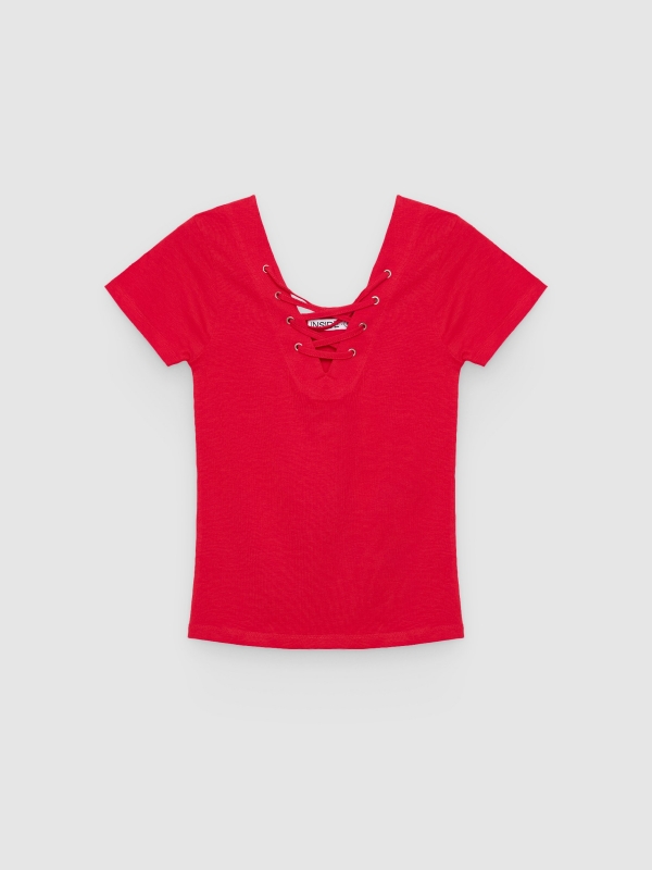  Strappy neckline top red front view