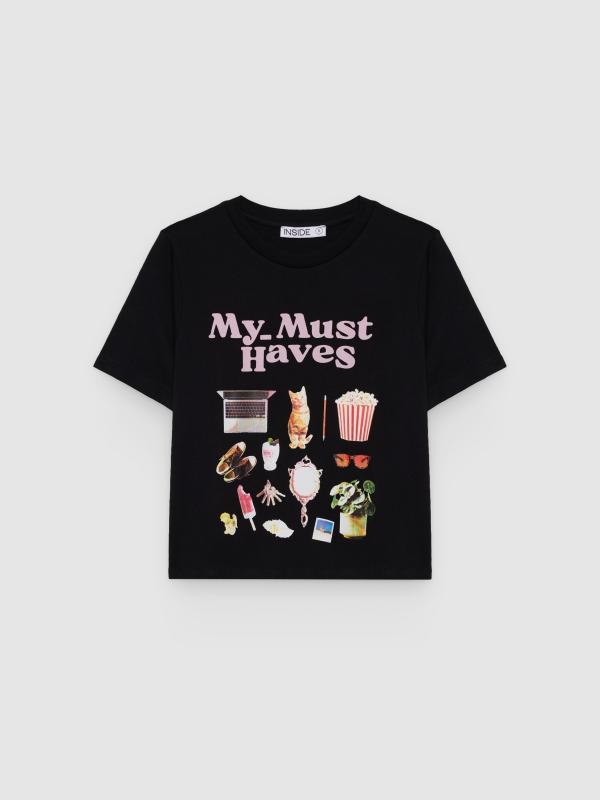  Cotton graphic t-shirt black front view
