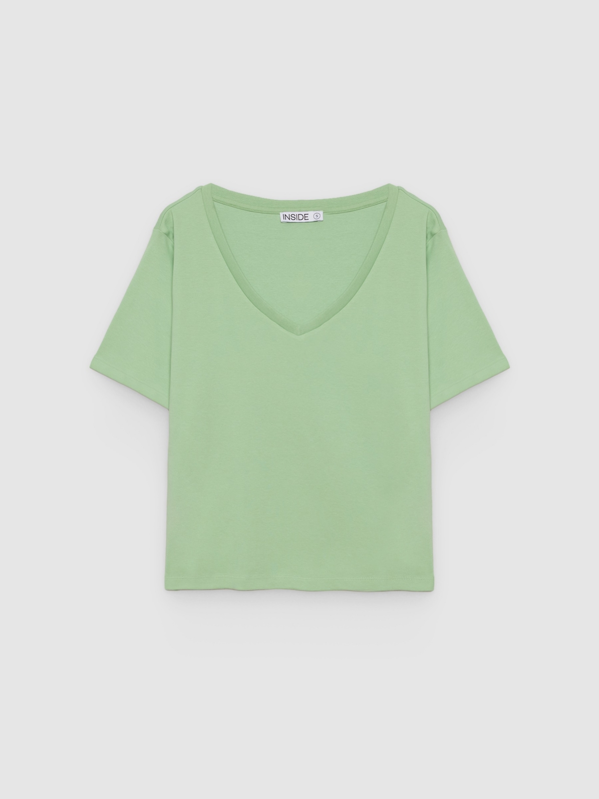 %Pto% Cotton V-neck T-shirt light green front view