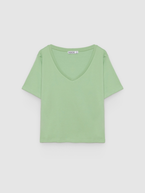  Cotton V-neck T-shirt light green front view