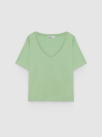 %Pto% Camiseta de algodão decote em V verde claro vista frontal