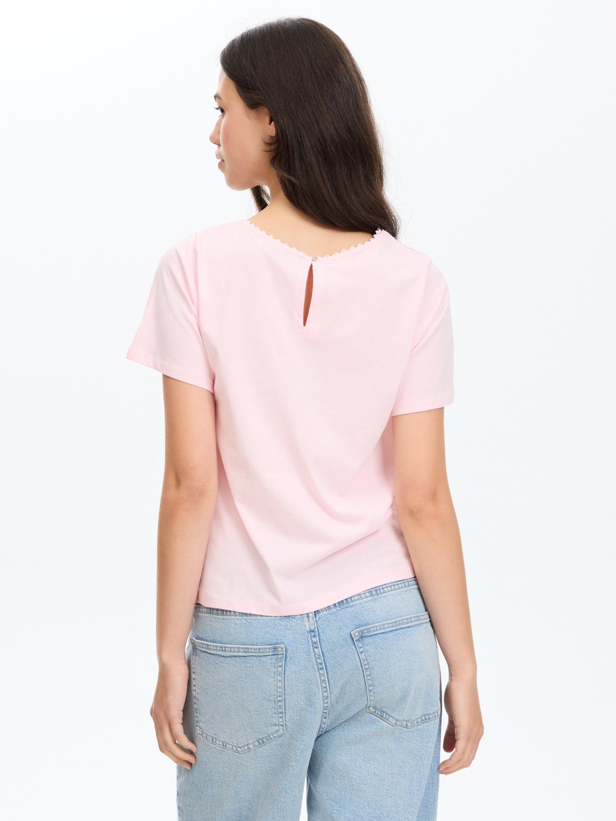 Cotton plumeti T-shirt light pink middle back view