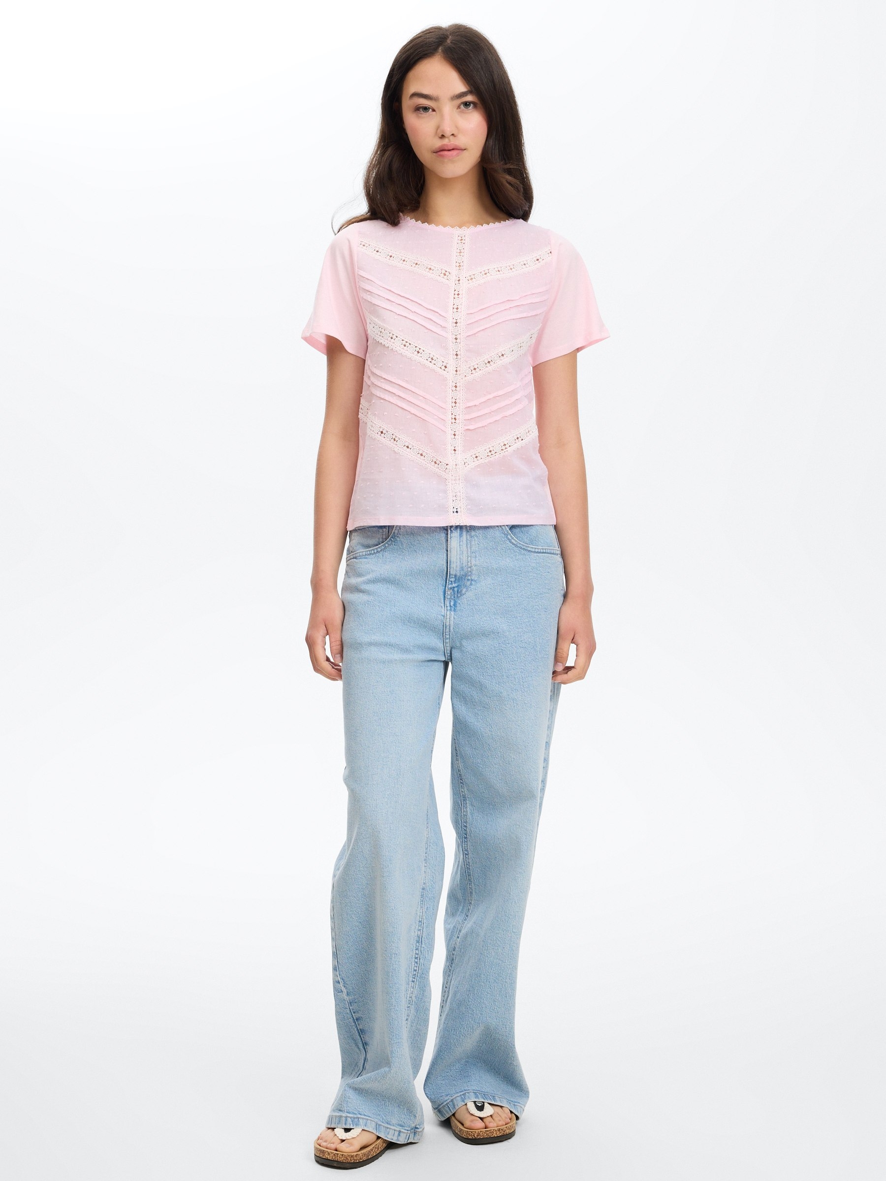 Camiseta algodón plumeti rosa claro vista media frontal