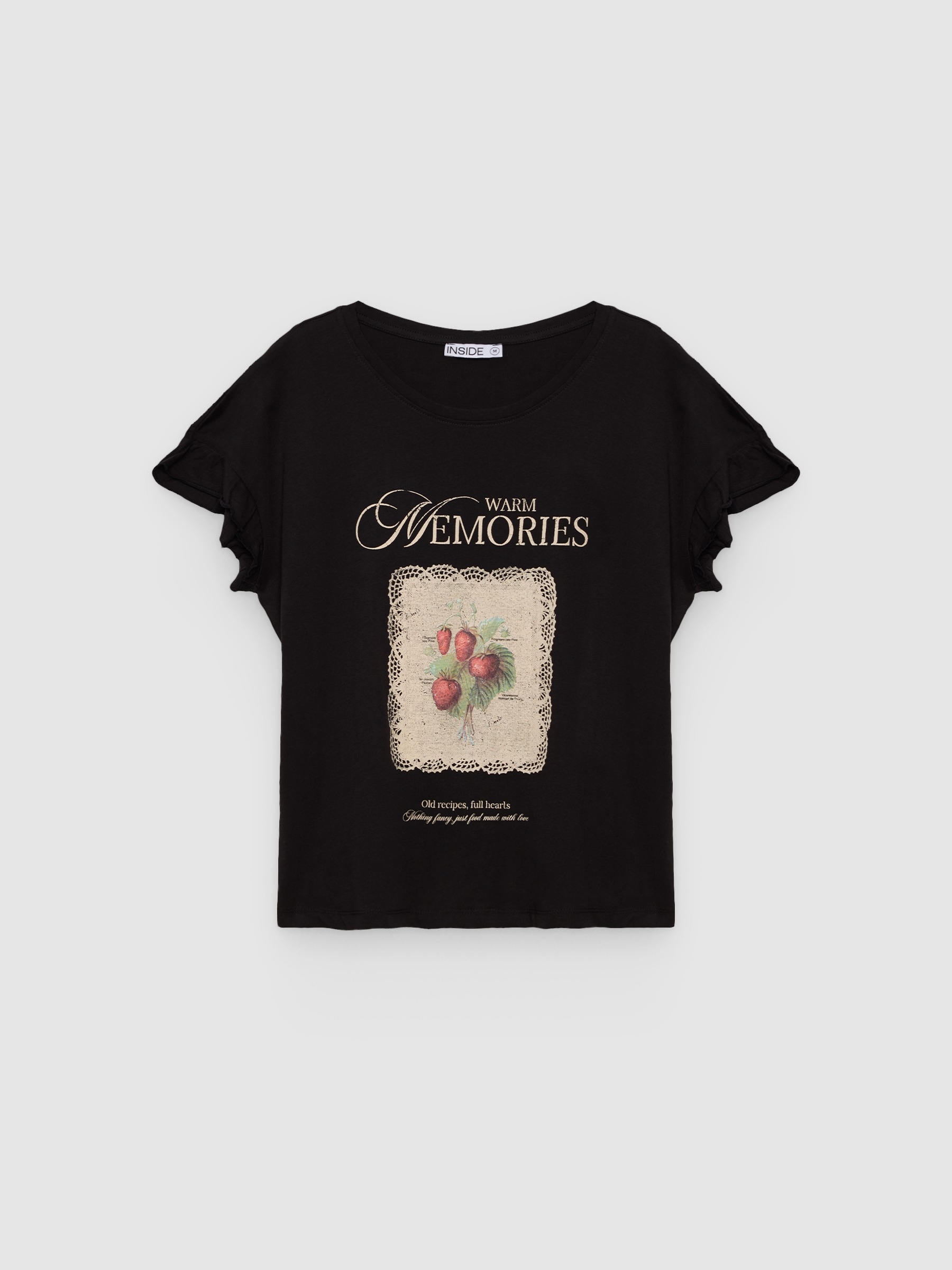 Ruffled T-shirt Memories black middle front view