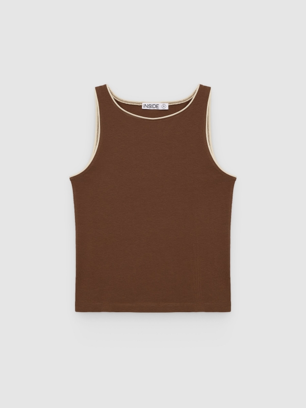 %Pto% Halter top cotton contrast chocolate front view