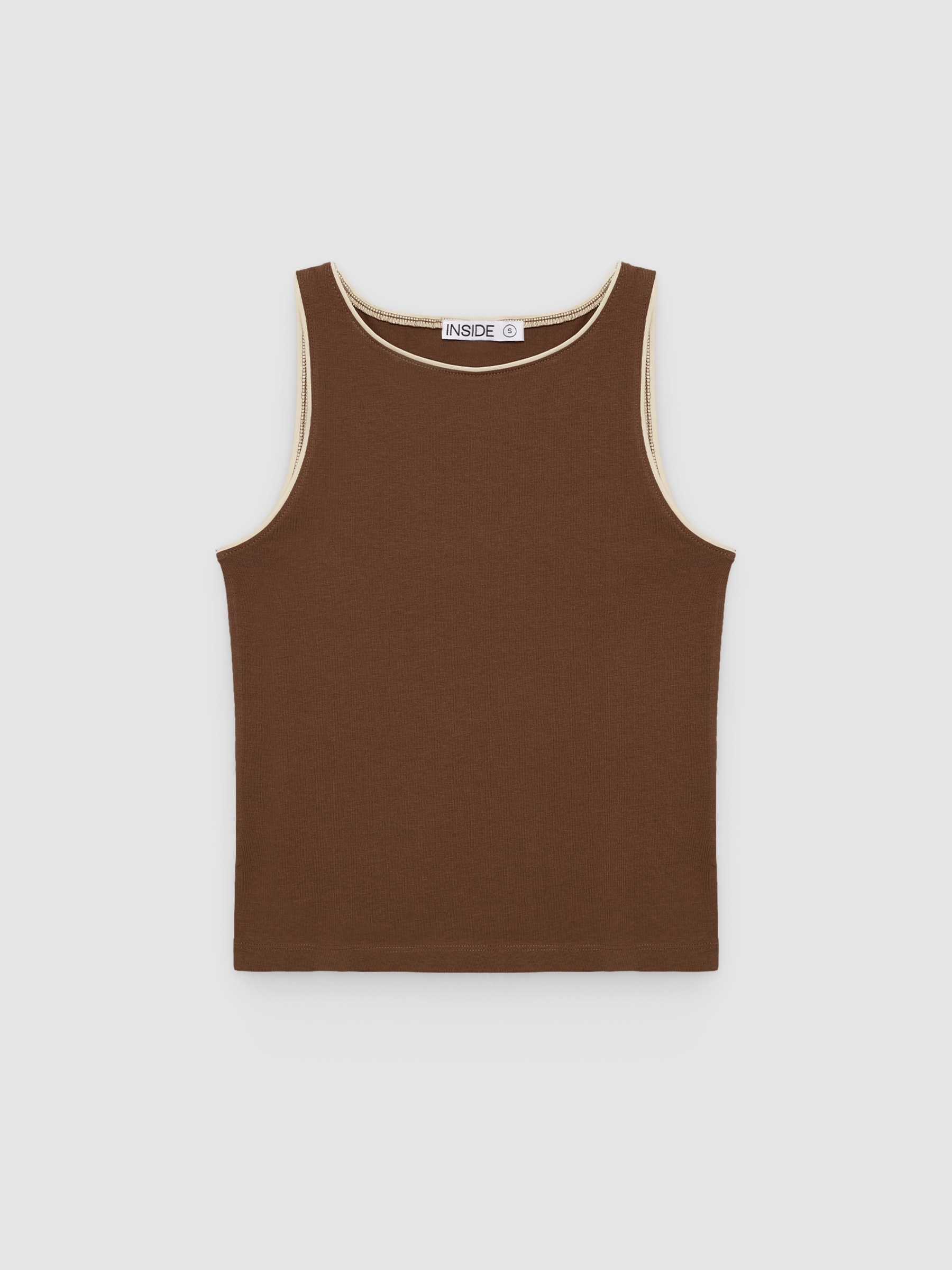Top halter algodón contraste chocolate vista media frontal