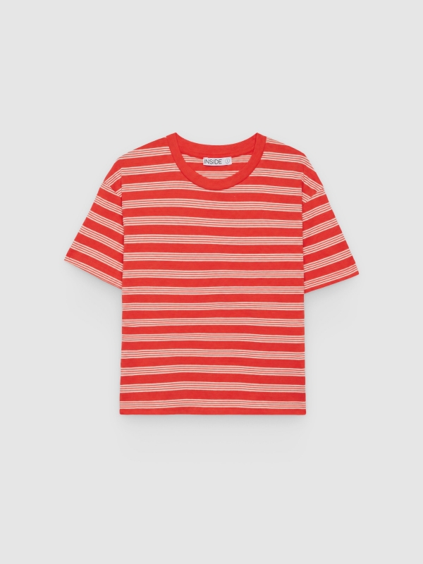  Oversize cotton striped t-shirt coral front view